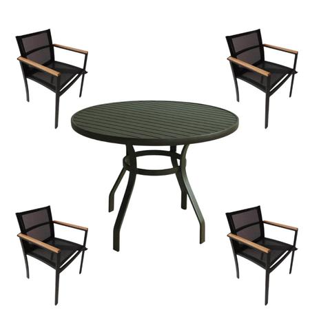 Imagem de Jogo de Mesa Ripada com 4 Cadeiras de Alumínio Para Área Externa Preto