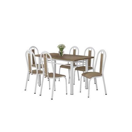 Imagem de Jogo de Mesa Sara Tampo BP de 136 cm x 80 cm Branco Com 6 Cadeiras 058 Ratan Artefamol