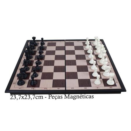 Jogo de mesa tabuleiro de xadrez magnetico 23,7x23,7cm dobrável