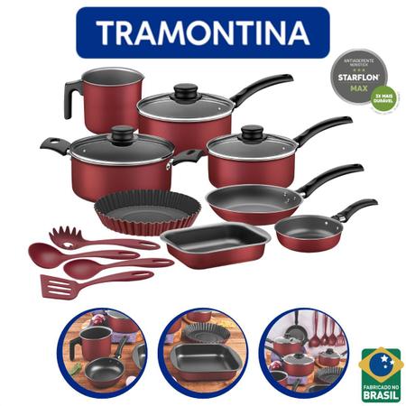 Imagem de Jogo De Panela Turim Utensílios e Frigideira 12pçs Vermelho