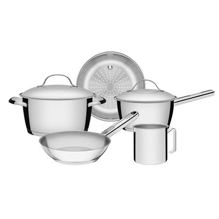 Jogo de Panelas Allegra em Aço Inox com Fundo Triplo 5 Peças Tramontina Imagem de Jogo de Panelas Allegra em Aço Inox com Fundo Triplo 5 Peças Tramontina