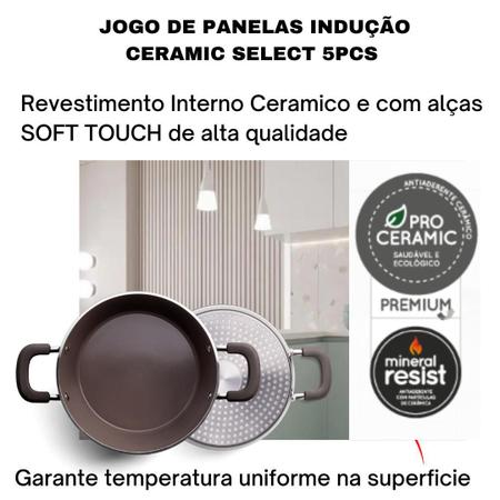 Imagem de Jogo de Panelas Antiaderente Ceramica Cooktop Fogäo Inducäo Kit 5 Peças Brinox Conjunto Select Carbono
