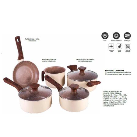 Imagem de Jogo de Panelas Antiaderente Cerâmica Cooktop Fogão Indução Kit 5 Peças Conjunto