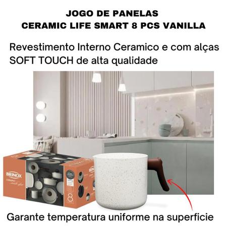 Jogo de Panelas Antiaderente Ceramic Life Smart Plus Vanilla 9 Peças -  Brinox 4791/105 4952/101