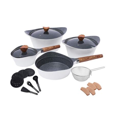 Conjunto de Panelas 16 Pçs Indução Revestimento em Granito Antiaderente Cor  Rosa Cooklover