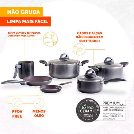 Imagem de Jogo De Panelas Brinox Revestimento Ceramic Life Smart Plus Cinza - 6 Peças