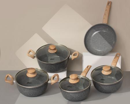 Imagem de Jogo de Panelas Ceramica com 5 Peças Oster Marbale Edition Cinza escuro
