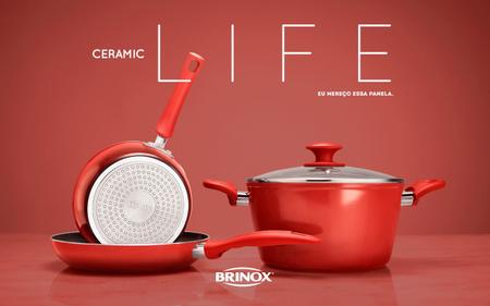 Imagem de Jogo de Panelas com Fundo de Indução Brinox Ceramic Life Optima 5 Peças Vermelho