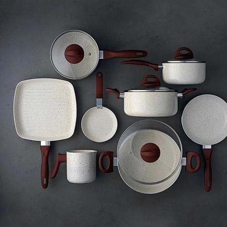 Imagem de Jogo de Panelas com Panela de Pressão 6,8L Antiaderente Ceramic Life Smart Plus Vanilla 9 Peças - Brinox