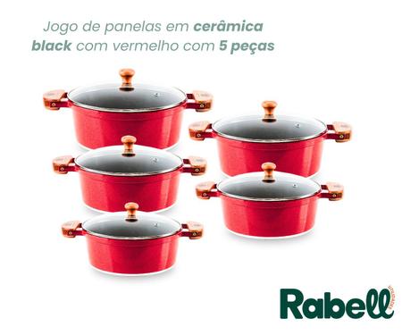 Imagem de Jogo de panelas em ceramica antiaderente vermelho c/ preto