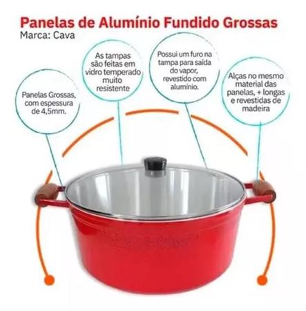 Jogo de Panelas Fundidas Cava 5 Peças Tampas de Vidro Imagem de Jogo de Panelas Fundidas Cava 5 Peças Tampas de Vidro