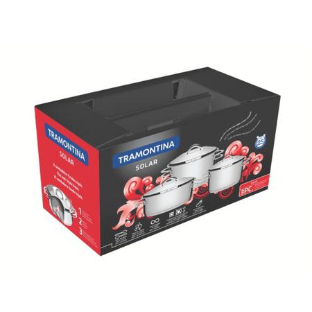 Jogo de Panelas Solar 3 Peças em Aço Inox Fundo Triplo Tramontina 65510/740 Imagem de Jogo de Panelas Solar 3 Peças em Aço Inox Fundo Triplo Tramontina 65510/740