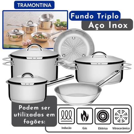 Conjunto De Panelas Em Aço Inox Com Fundo Triplo 5 Peças