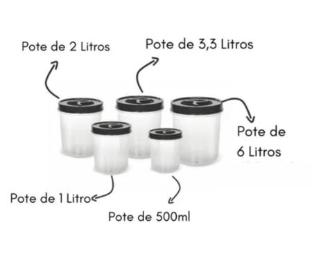 Imagem de Jogo de Potes Porta Mantimentos Vasilhas Plásticas P/ Arroz Feijão Açúcar Café Farinha Com 5Pçs