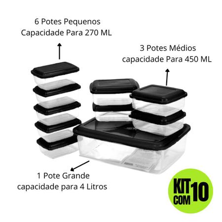 Imagem de Jogo De Potes Vasilhas Plasticas Marmita Porta Mantimentos Para Freezer Microondas Kit Com 10 Peças