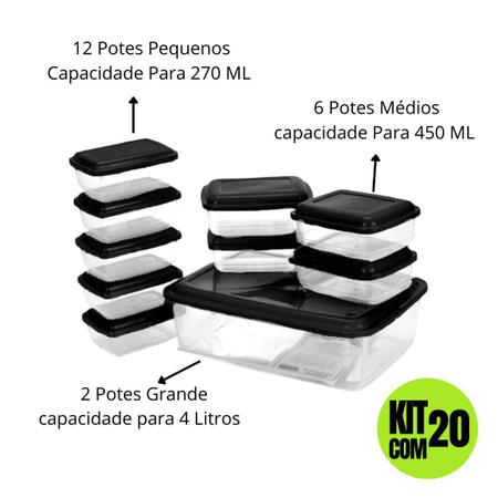 Imagem de  Jogo De Potes Vasilhas Plasticas Porta Mantimentos Marmita Freezer e Microondas Kit Com 20 Peças