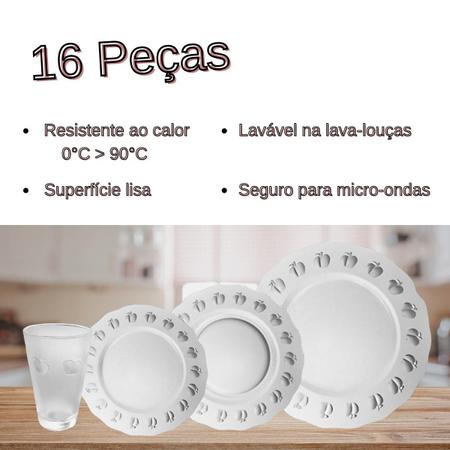 Imagem de Jogo De Pratos E Copos 16 Peças Aparelho De Jantar Em Vidro