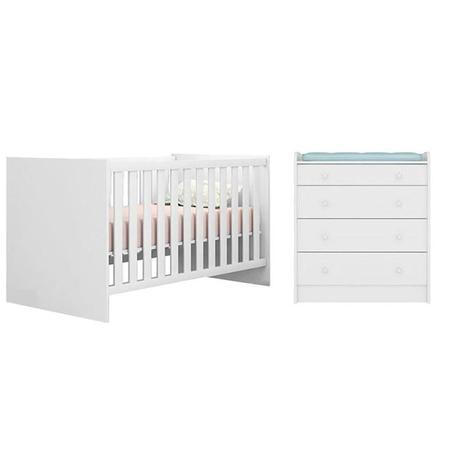 Imagem de Jogo de Quarto Infantil com Berço Mini Cama Americano e Cômoda Trocador Doce Sonho Branco - FbABY