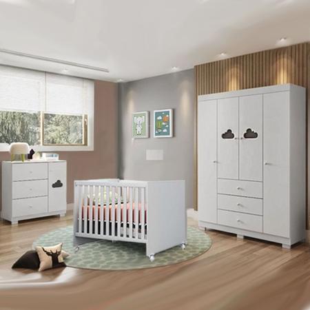 Quarto Infantil Completo Elisa com Guarda Roupa 4 Portas, Cômoda 1 Porta e  Berço 2 em