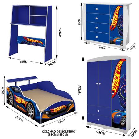 Jogo De Quarto Carro Azul Infantil Stock Car Bebe Solteiro Menino