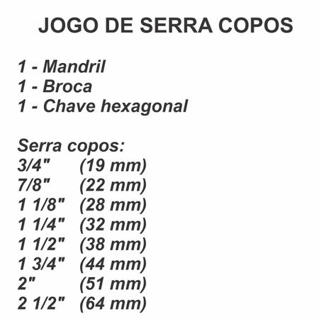 Imagem de Jogo De Serra Copo Para Madeira MDF PVC e Gesso Kit 11 Peças - PROFISSIONAL