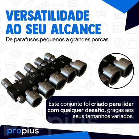 Imagem de Jogo De Soquete Canhão Com 10 Peças Parafusos Cabeça Sextavado Estriado Catraca De Boca Cachimbo 5 A 13mm Furadeira