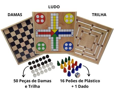 Jogo de Tabuleiro 3 Jogos Ludo, Dama e Trilha Pais e Filhos – Bilharmais®