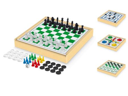 Jogo de tabuleiro 4 em 1 xadrez + ludo + dama + trilha - JUNGES
