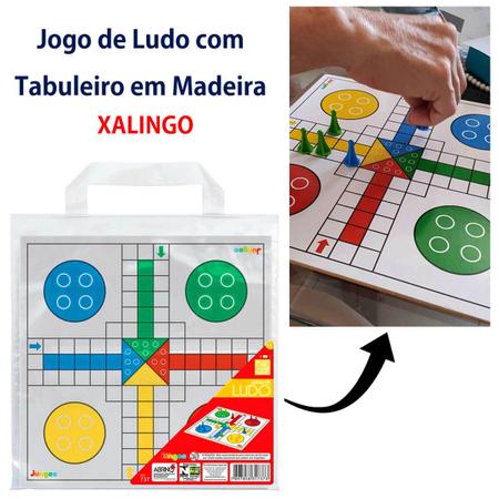 Jogo de Tabuleiro Ludo em Madeira com 16 Pinos e 1 Dado Xalingo Colorido