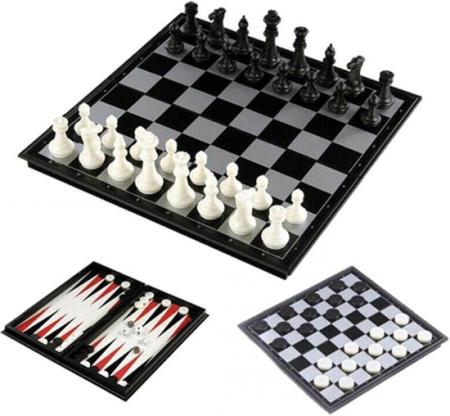 Imagem de Jogo de tabuleiro magnético 3x1: xadrez, damas e gamão - Amigold