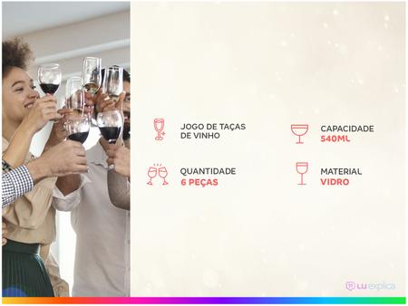Imagem de Jogo de Taças para Vinho Vidro 6 Peças 540ml