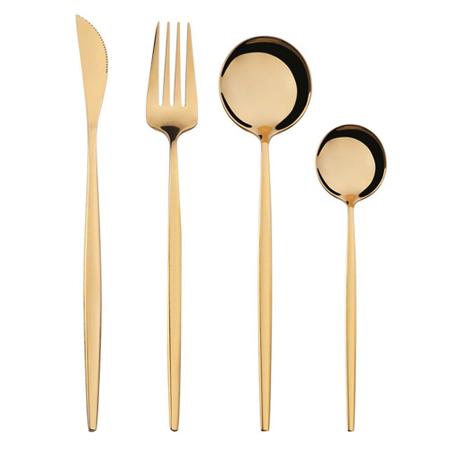 Imagem de Jogo de Talheres 8 Peças Conjunto Luxo Dourado Colher Garfo Faca Jantar Cozinha Mesa Gourmet