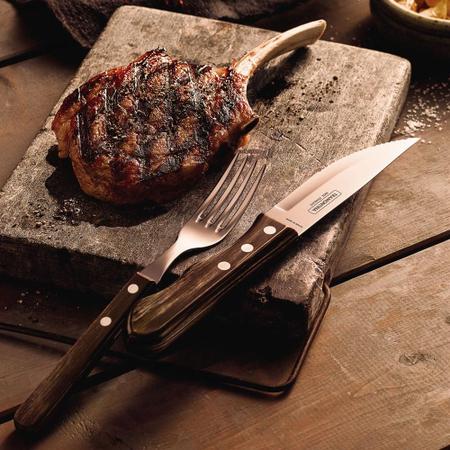 Imagem de Jogo de Talheres para Churrasco Jumbo Aço Inox Cabo Castanho Polywood 12 Peças Tramontina 21199996