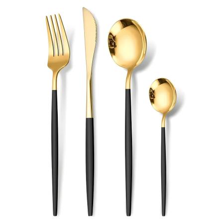 Imagem de Jogo de talheres utensilhos de cozinha 4 peças faqueiro aparelho de jantar inox itens mesa posta - Kit 4 peças slim
