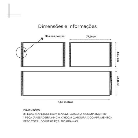 Jogo 3 Tapetes de Cozinha Algodão Caraibeiras Faixa Mostarda