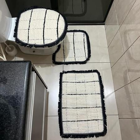 Imagem de Jogo de Tapetes Para Banheiro Decorativo Estilo Boho e Rustico Atemporal Tear Artesanal Kit 3 Peças