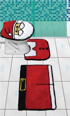 Jogo Tapetes de Natal para Banheiro Papai Noel Vermelho