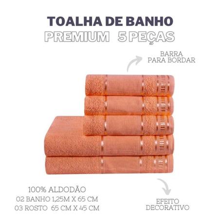 Imagem de Jogo De Toalha De Banho 5 Peças Linha Premium Damasco - Dianneli Toalha Felpuda