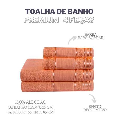 Imagem de Jogo De Toalhas De Banho 4 Peças Premium 100% Algodão Macias