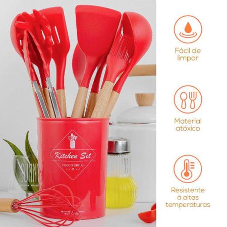 JOGO DE COZINHA SILICONE 7 PÇ VERMELHO - Santa Luna