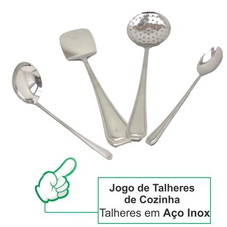 Imagem de Jogo De Utensílios de Cozinha em Aço Inox Conjunto Talheres Colher Concha Escumadeira Espátula 4 Peças