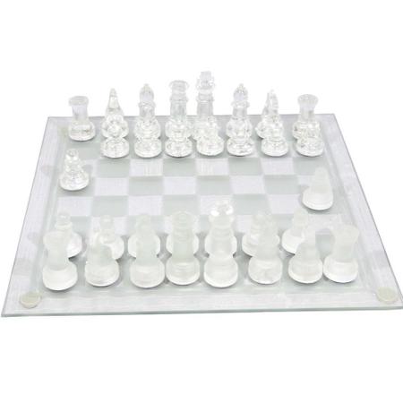 JOGO DE XADREZ COM TABULEIRO E PEÇAS DE VIDRO 25X25CM - IM42046