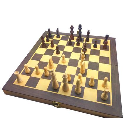 Jogo De Xadrez Dama E Gamão Estojo Madeira 40 X 40 Cm - Chess - Jogo de  Dominó, Dama e Xadrez - Magazine Luiza