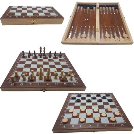 Imagem de Jogo de xadrez De Madeira 3 Em 1 24 x 24 Cm