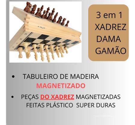 Jogo de Xadrez Magnético Dobrável em Madeira e Espuma 40x40 cm