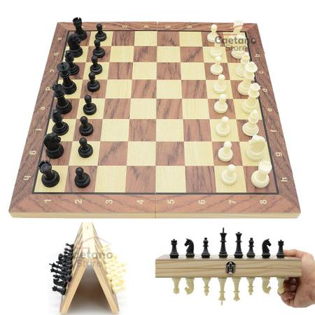 Jogo de xadrez De Madeira 3 Em 1 24 x 24 Cm - CHESS - Jogo de Dominó, Dama  e Xadrez - Magazine Luiza