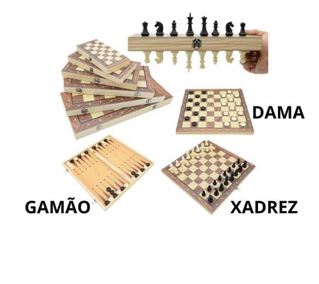 Jogo de Xadrez, Damas e Gamão 3 em 1 - Jogo de Tabuleiro Três Em Um  Profissional 24X24CM Dobrável Magnético C/ Imã