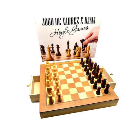 Jogo de xadrez e Dama Escolar Tabuleiro e Peças em madeira com gaveta Grande  Oficial 39 X 39 Jogos Damas Educativo Raciocinio - Hoyle games - Jogo de  Dominó, Dama e Xadrez - Magazine Luiza