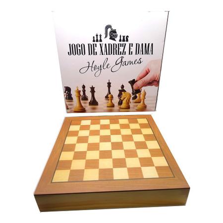Jogo de xadrez e Dama Escolar Tabuleiro e Peças em madeira com