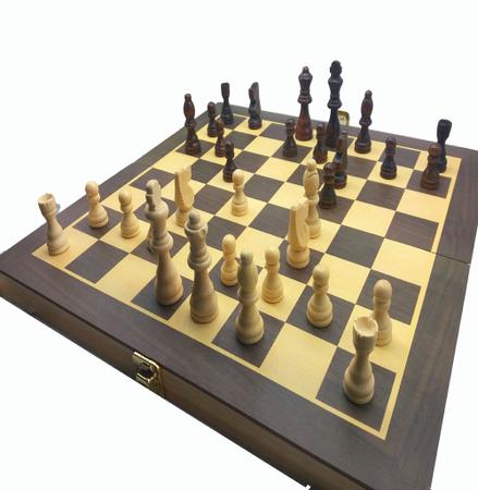 Jogo de Xadrez e Dama tabuleiro dobrável madeira 39x39 - Hoyle